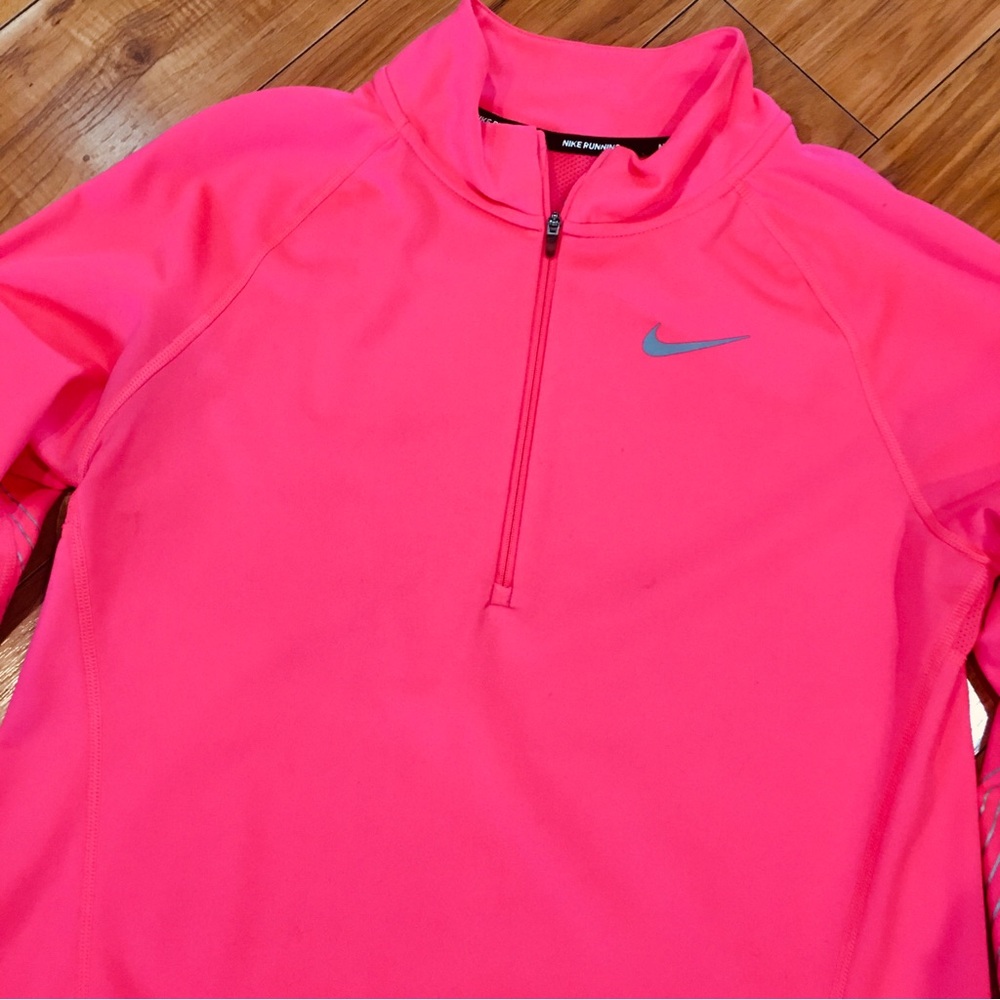 Nike running neon pink running sports shirt half zip pullover top medium
